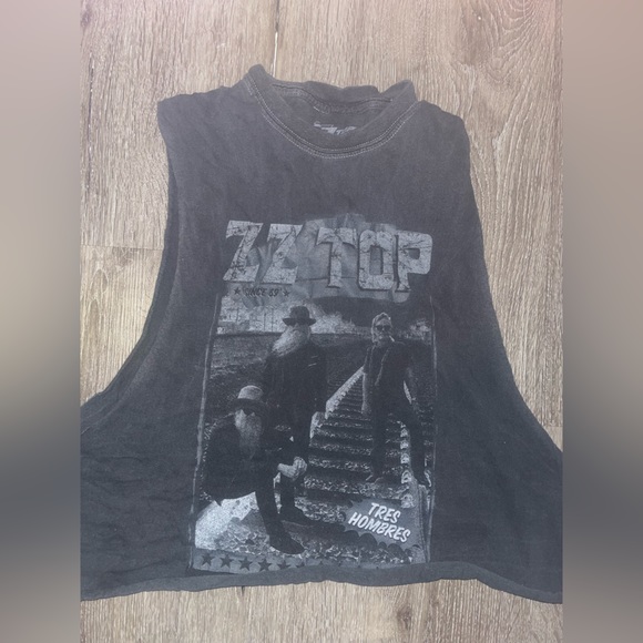 Womens S/M ZZ-Top stonewashed, gray sleeveless crop top - Picture 3 of 5